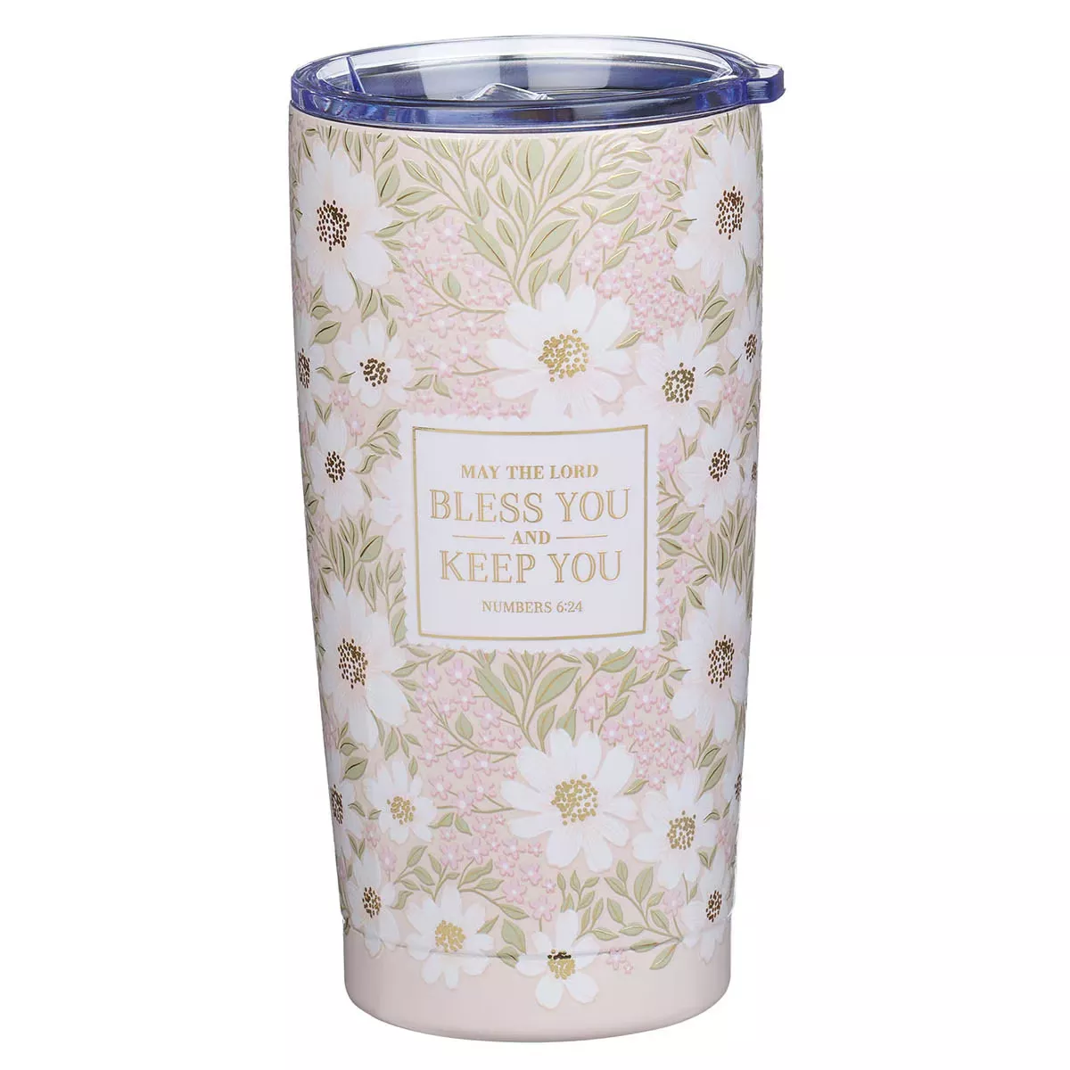 Bless and Keep You Blush Bloom Stainless Steel Travel Tumbler – Numbers 6:24