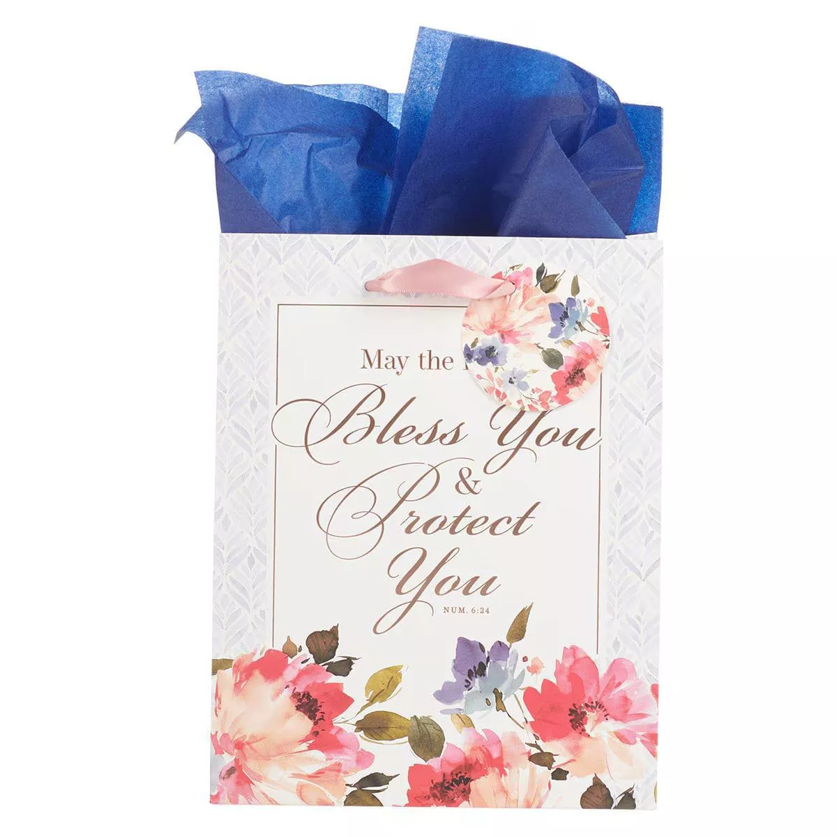 Bless You and Protect You Blue Floral Medium Gift Bag – Numbers 6:24
