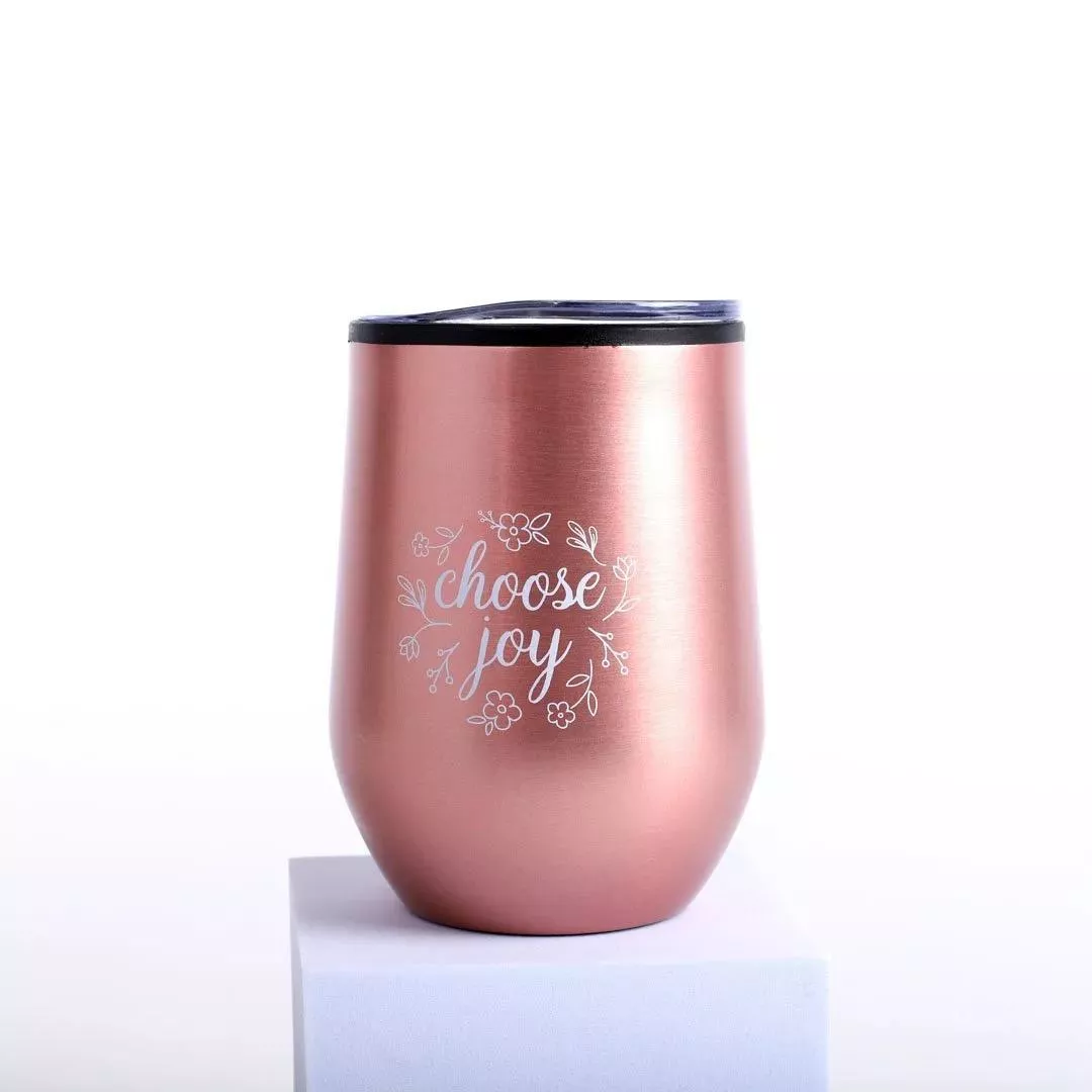 “Choose Joy” 12Oz Stainless Steel Mug Tumbler (Rose Gold)