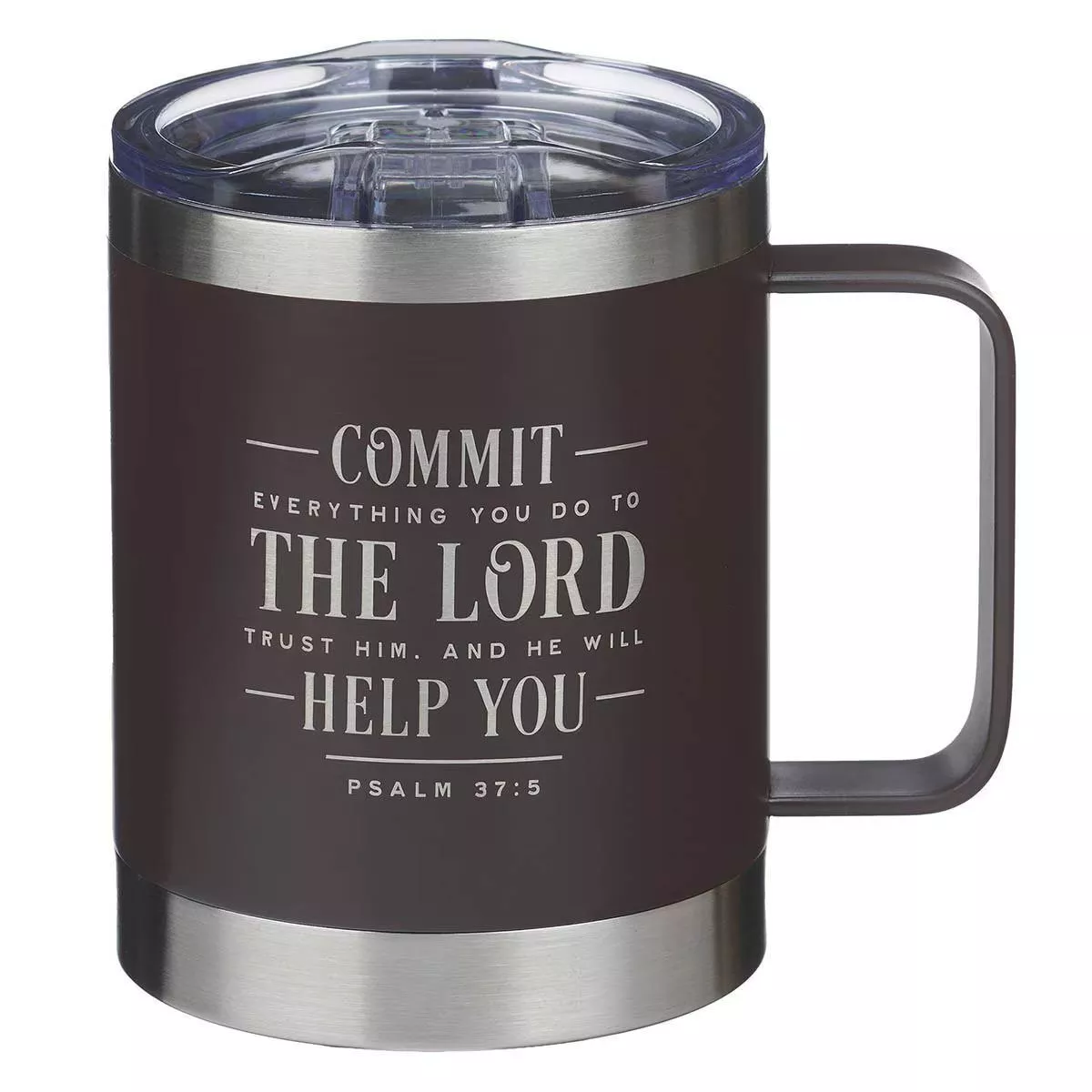 Commit Everything Brown Camp-style Stainless Steel Mug – Psalm 37:5
