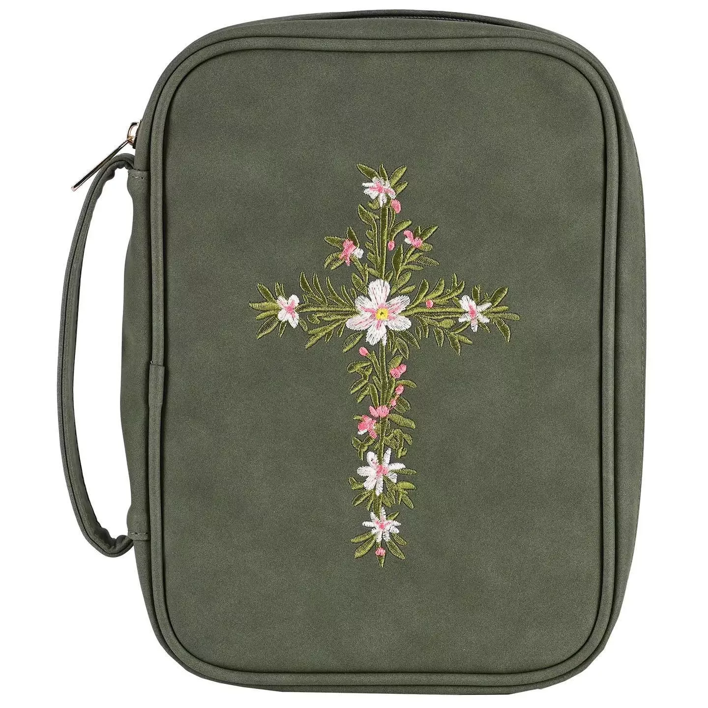 Embroidered Cross Green White Dove Bible Case Xlarge