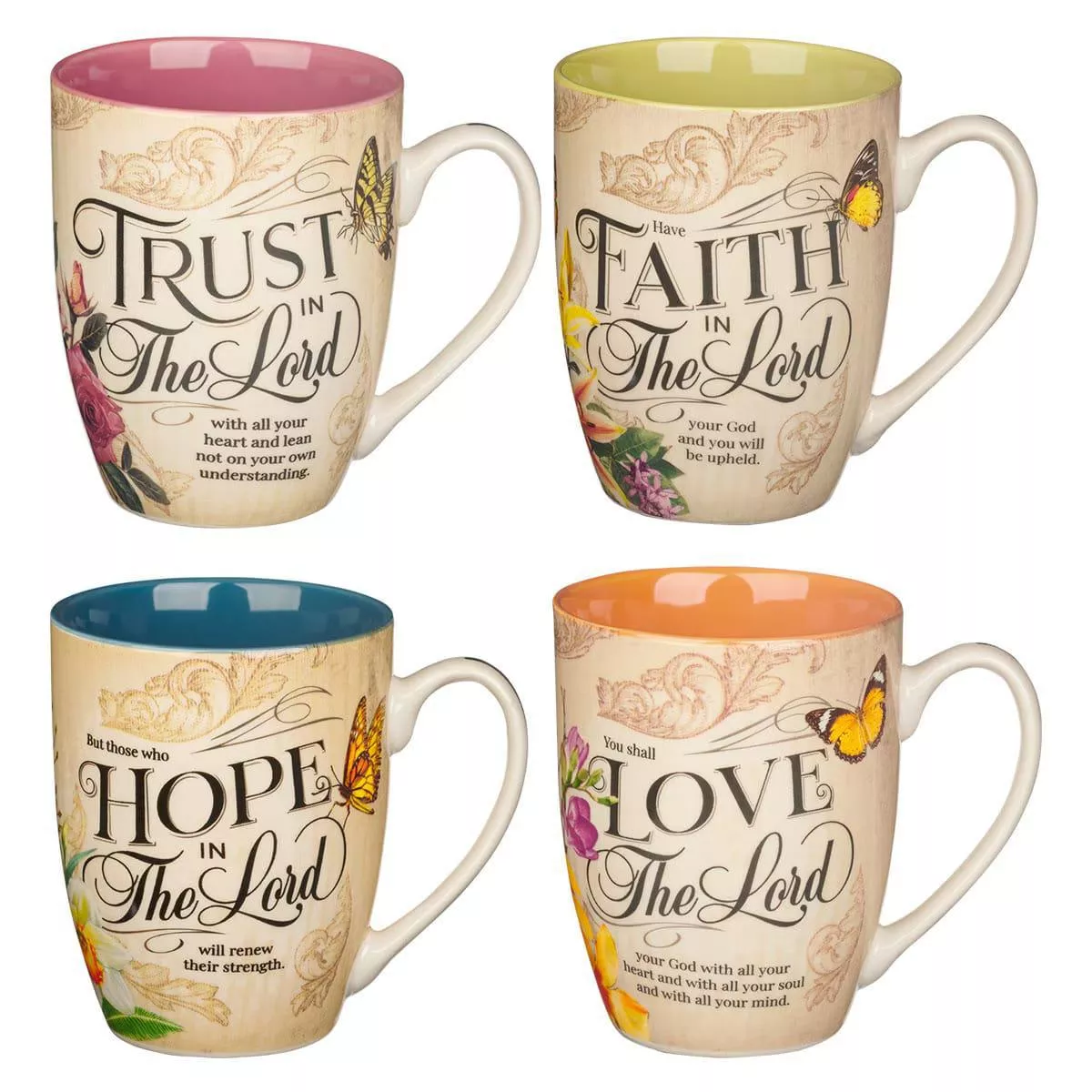 Faith Trust Hope and Love Floral Mug Set