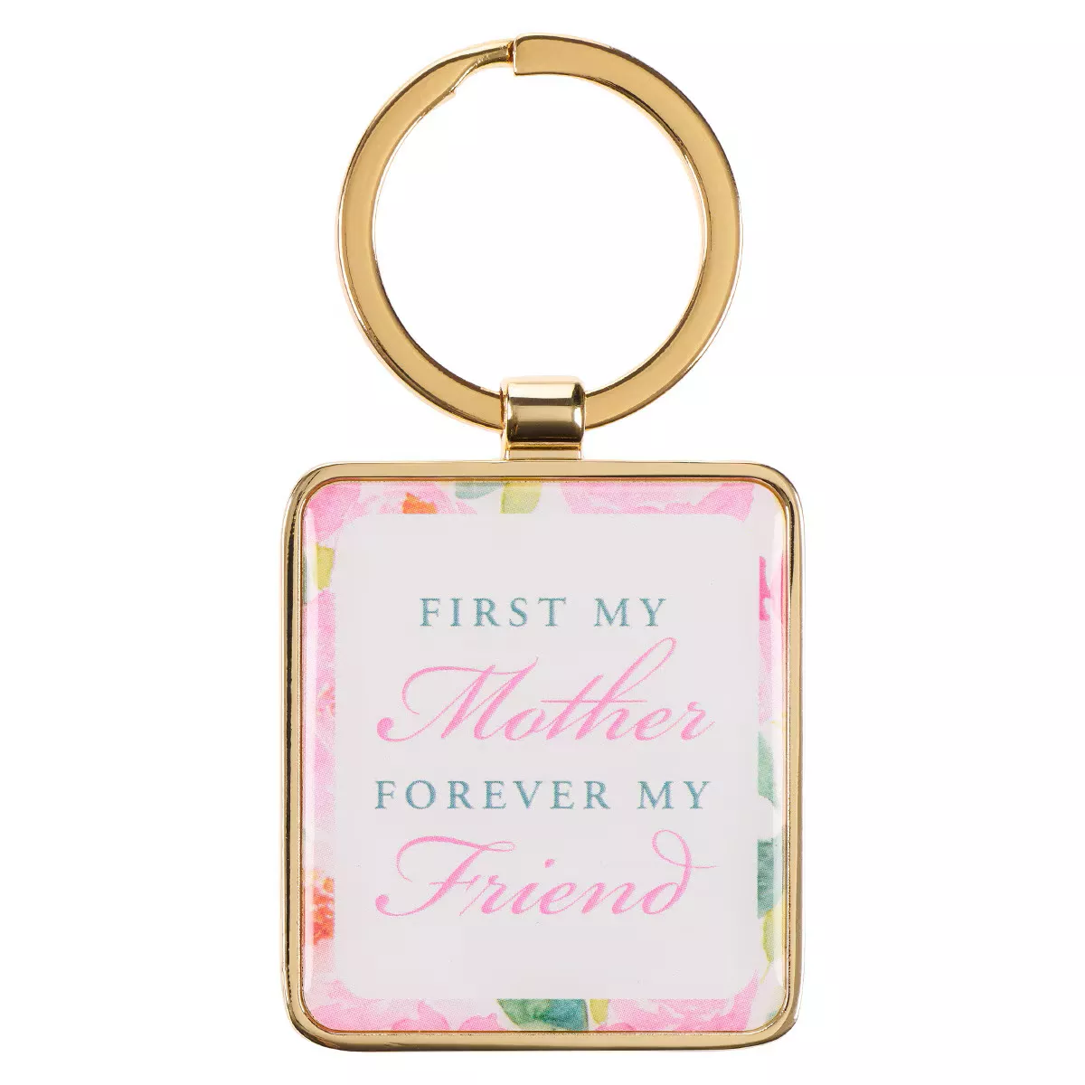First My Mother Pink Peony Epoxy-coated Metal Keychain