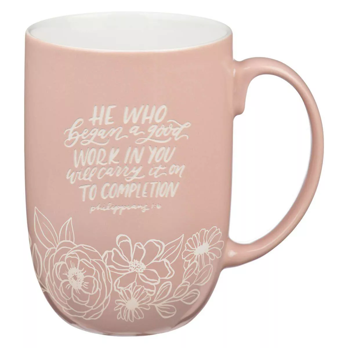 Good Work Pink Floral Ceramic Coffee Mug – Philippians 1:6