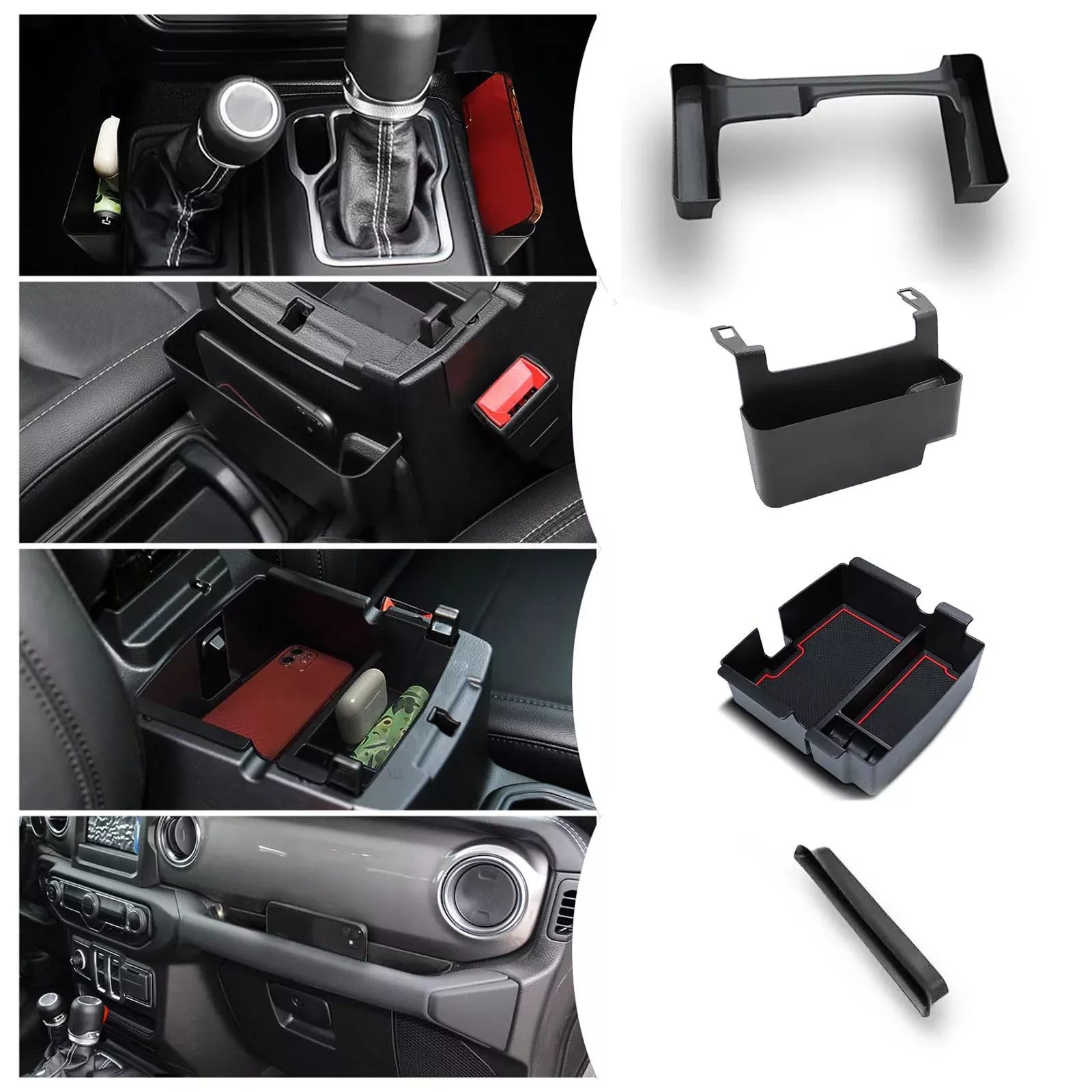 J Y Duo 4Pcs Center Console Organizer For 2018-2023 Jeep Wrangler Jl Jlu Accessories For Jeep Gladiator Jt Accessories Gear Shift Side Tray Organizer,Hanging Armrest Storage Box,Co-Pilot Organizer