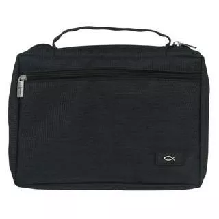 Jet Black Poly-canvas Value Bible Cover with Ichthus Patch