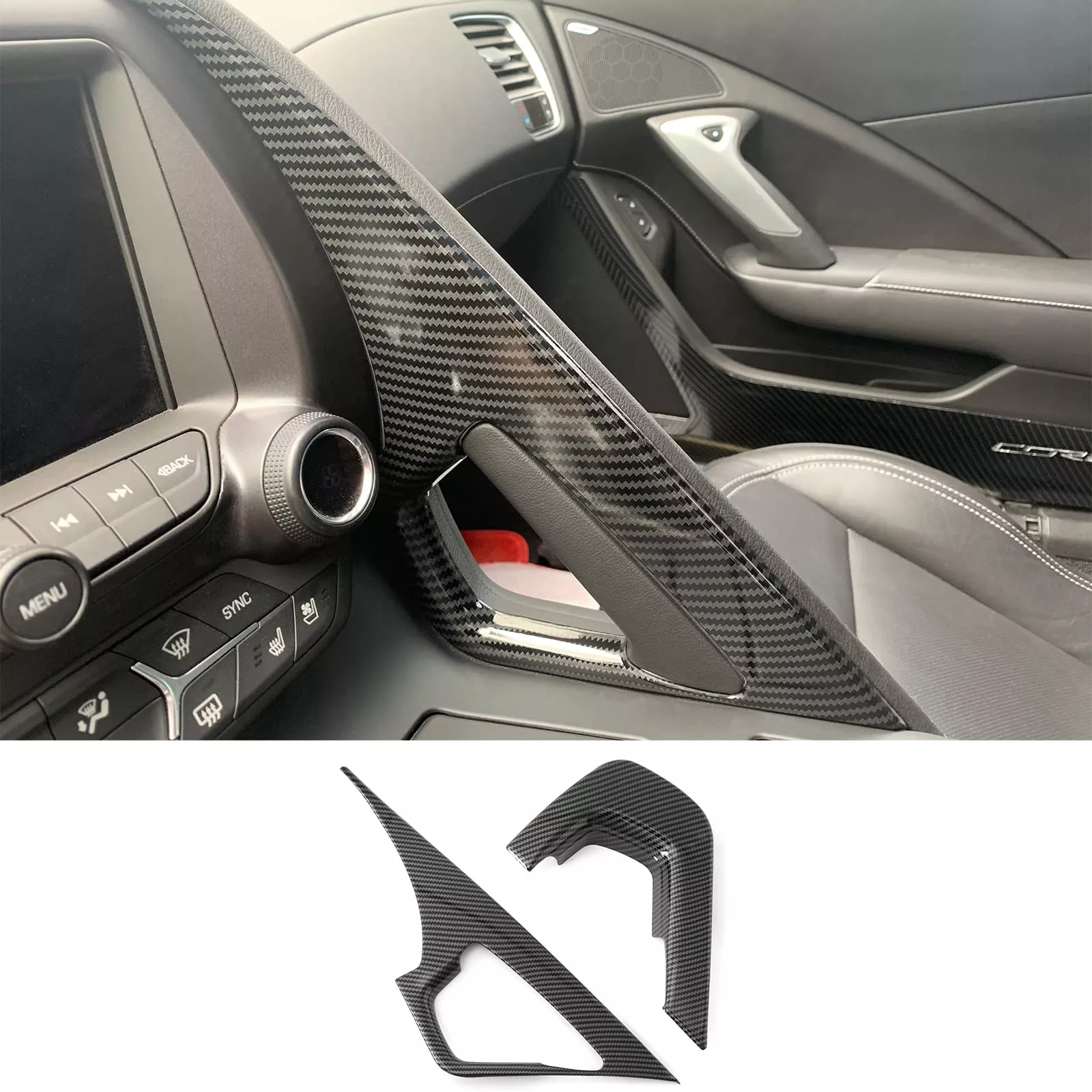 Koleddy For C7 Corvette Carbon Fiber Central Control Armrest Cover Trim Accessories For 2014-2019 Chevrolet Corvette C7
