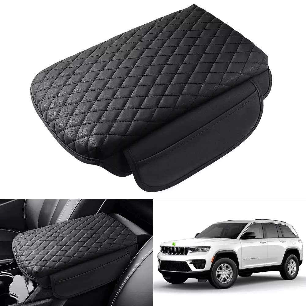 Shademax Center Console Cover for Jeep Grand Cherokee L 2021-2024, Black PU Leather Armrest Pad with Storage Pockets