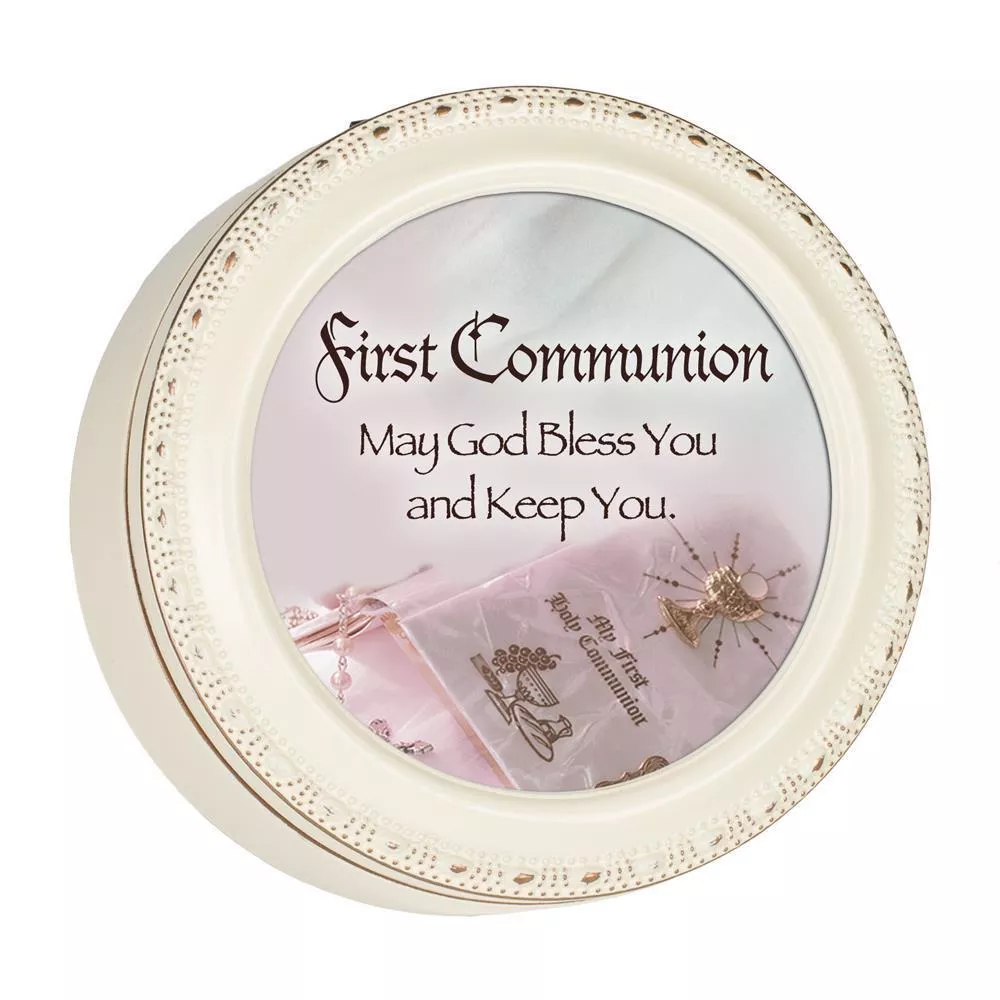 Tiny Round Keepsake Box First Communion Ivory