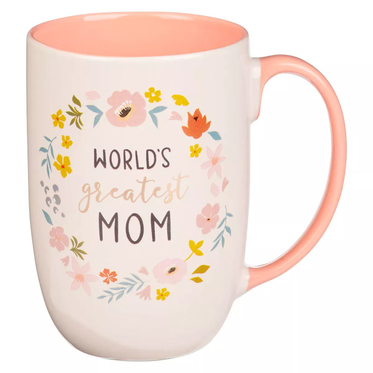 World’s Greatest Mom Peach Floral Ceramic Coffee Mug