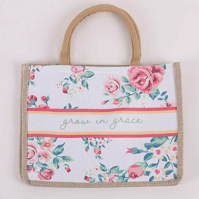 Woven Canvas Tote – Grow in Grace – Floral